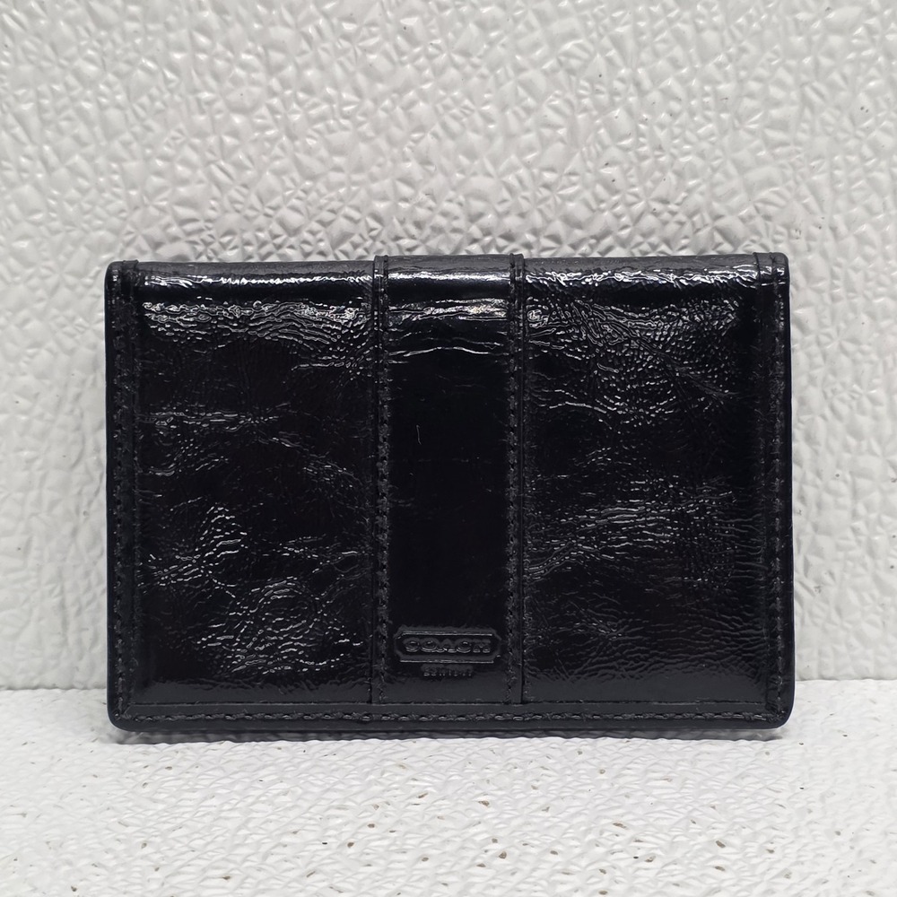Coach Black Patent Leather ID Card Case Bifold Wallet